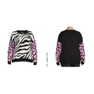 TERRA And Sky Women Ls Sweater 1X Black,White And Purple